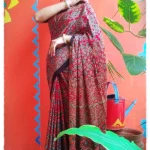 Lalitya ~ Premium Modal Silk Ajrakh Hand Block Print Designer Saree.