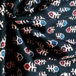 CharCoal Black Modal Silk Ajrakh Block Print Natural Dyed Fabric / Mtr