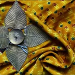 MariGold Yellow Modal Silk Ajrakh Block Print Natural Dyed Fabric / Mtr