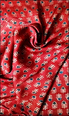 Hibiscous Red Modal Silk Ajrakh Block Print Natural Dyed Fabric / Mtr.