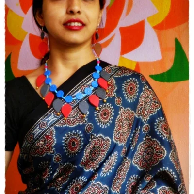 Neelam ~ Premium Modal Silk Ajrakh Hand Block Print Designer Saree.