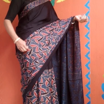 Patjhaad ~ Premium Modal Silk Ajrakh Hand Block Print Saree.