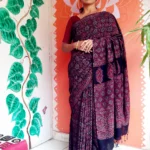 Naksha ~ Pure Muslin Cotton Ajrakh Hand Block Print Saree.