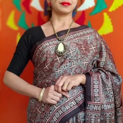 Sisha ~ Premium Modal Silk Ajrakh Hand Block Print Designer Saree.