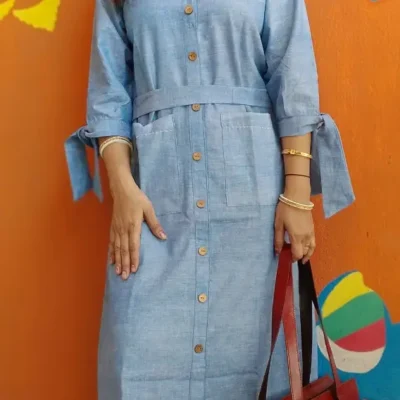 Pastel Blue Indo-Western A Line Button Dress