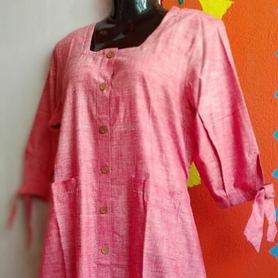 Pastel Pink Indo-Western A Line Button Dress
