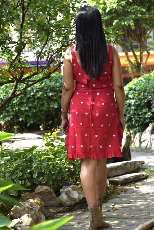 HAWAIIAN BREEZE -- Short Puff Sleeved High Waisted, Midi A Line Swing Dresses - Image 6