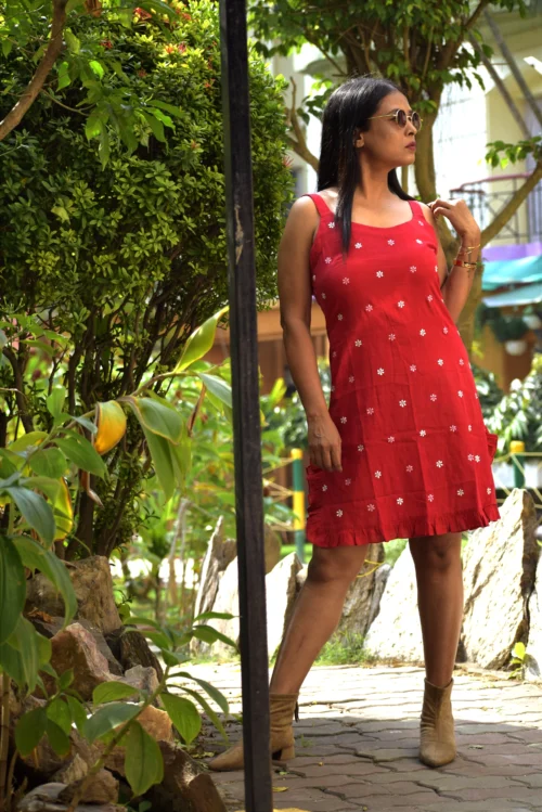 HAWAIIAN BREEZE -- Short Puff Sleeved High Waisted, Midi A Line Swing Dresses - Image 7