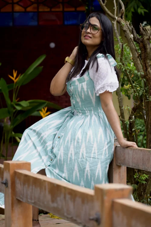 SPRINGFIELD- Handmade Designer Indo Western Flared Cotton Casual Wear / Summer Dress / Party Wear - Image 3