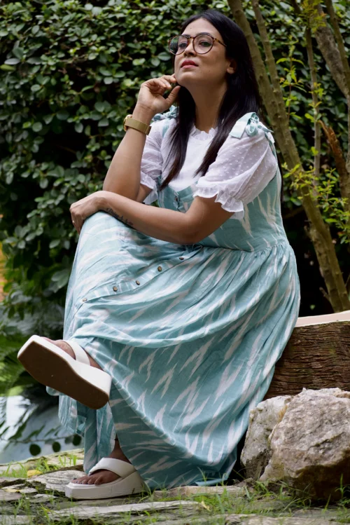 SPRINGFIELD- Handmade Designer Indo Western Flared Cotton Casual Wear / Summer Dress / Party Wear - Image 4
