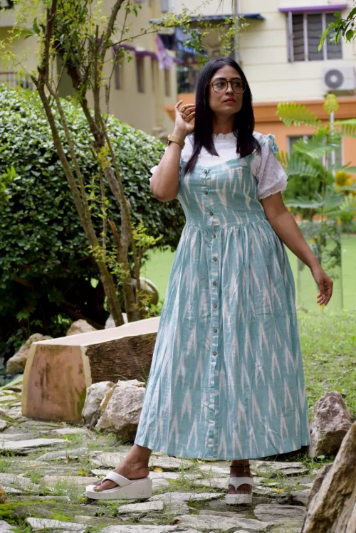 SPRINGFIELD- Handmade Designer Indo Western Flared Cotton Casual Wear / Summer Dress / Party Wear - Image 5
