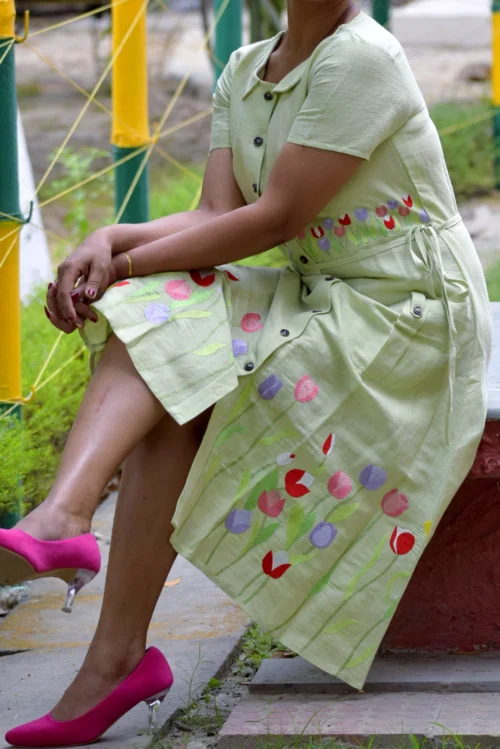 MARRAKECH - Smart fit, A Line One-Piece Frock Slim Dress with Short Sleeve and Peter-pan Collar for a beautiful vacation. - Image 2