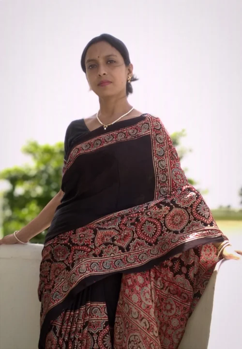 Shabeki~ Premium Modal Silk Ajrakh Hand Block Print Designer Saree. - Image 6