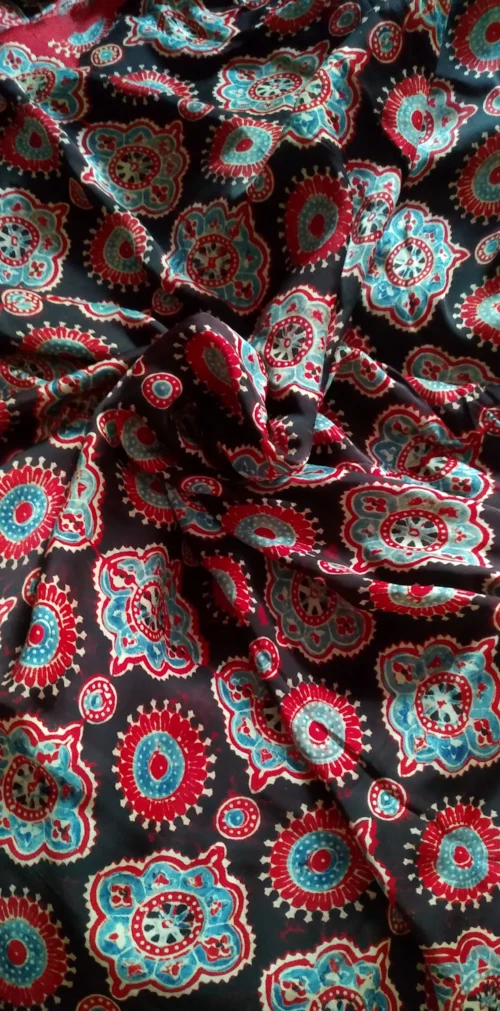 Shabeki~ Premium Modal Silk Ajrakh Hand Block Print Designer Saree. - Image 8