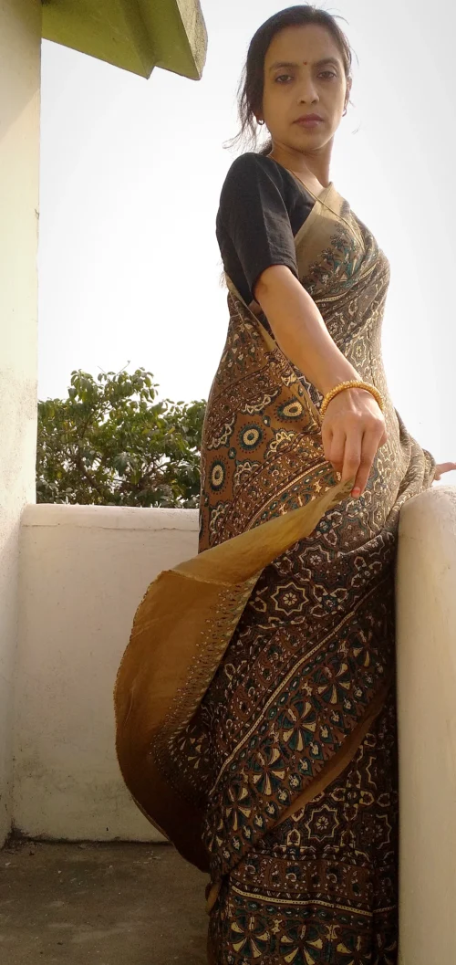Sayari~ Premium Modal Silk Ajrakh Hand Block Print Designer Saree. - Image 4
