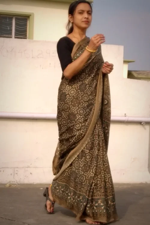 Sayari~ Premium Modal Silk Ajrakh Hand Block Print Designer Saree. - Image 5