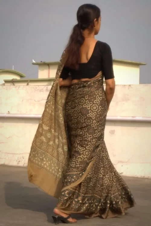 Sayari~ Premium Modal Silk Ajrakh Hand Block Print Designer Saree. - Image 7
