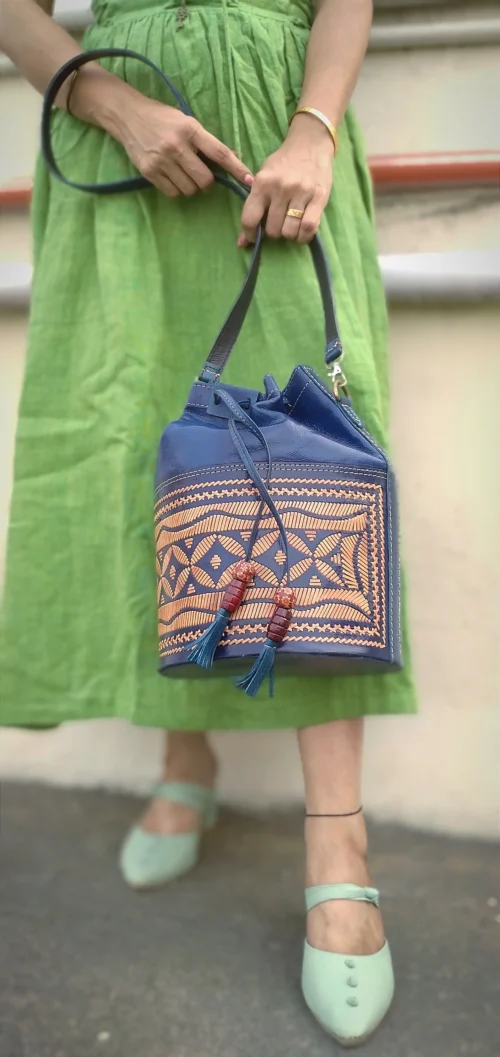 ODYSSEY -HandCrafted and Embroidered Cruelty Free Batua Styled Leather Bag - Image 7