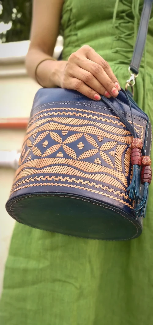 ODYSSEY -HandCrafted and Embroidered Cruelty Free Batua Styled Leather Bag - Image 2
