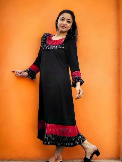 DANISHER - Sleek look Free Flow Dress with Three Quarter Sleeves and adorable Vintage Ruffled Neck Frilled Maxi Prairie Dress. - Image 6