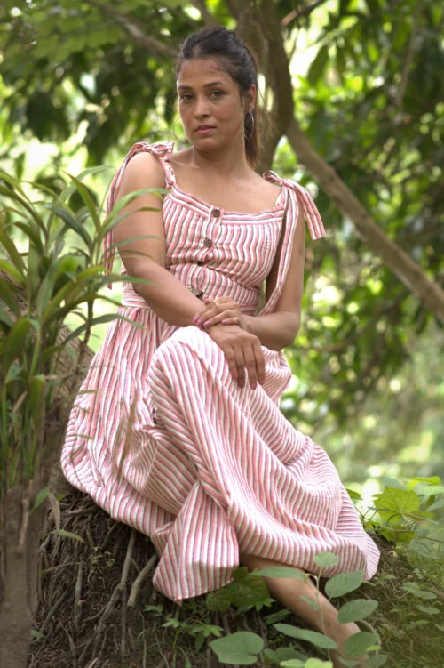AMARA'S GRACE~Striped Sleeveless Dress with Belted Waist Casual Party Wear for celebrating Occasion with family and Friends - Image 4