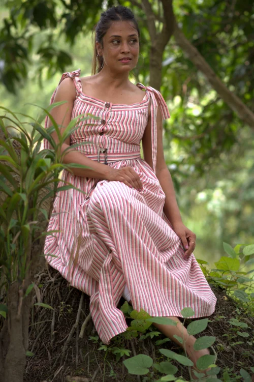 AMARA'S GRACE~Striped Sleeveless Dress with Belted Waist Casual Party Wear for celebrating Occasion with family and Friends - Image 6