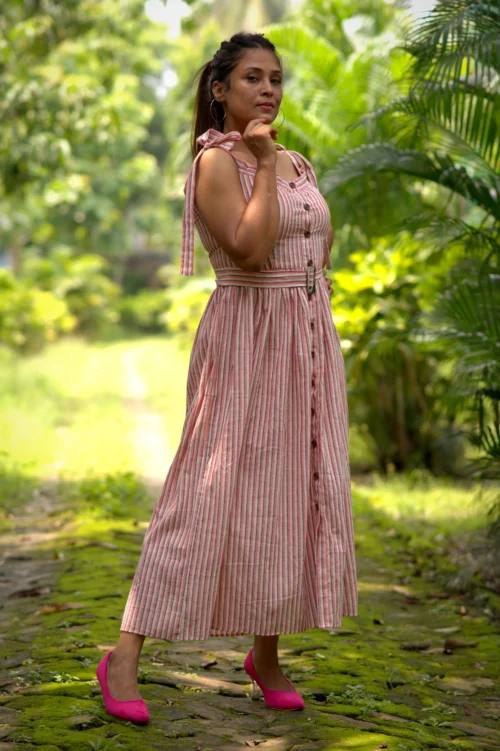 AMARA'S GRACE~Striped Sleeveless Dress with Belted Waist Casual Party Wear for celebrating Occasion with family and Friends - Image 3