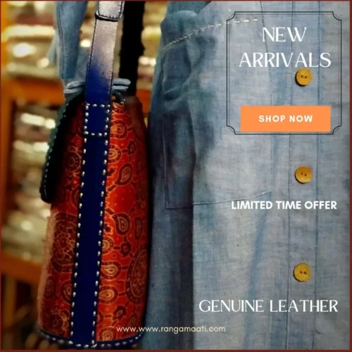 CONTOUR - Cruelty Free Leather HandBag with Ajrakh Hand Block Printed Exterior (Copy) - Image 3