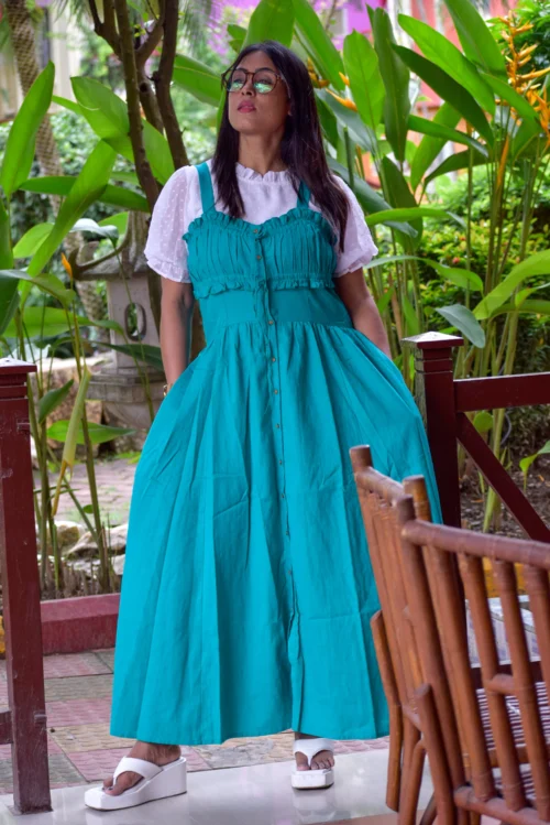 INNAMORATA'S TALE II-- Short Puff Sleeved High Waisted, Midi A Line Swing Dresses for Party Wear.
