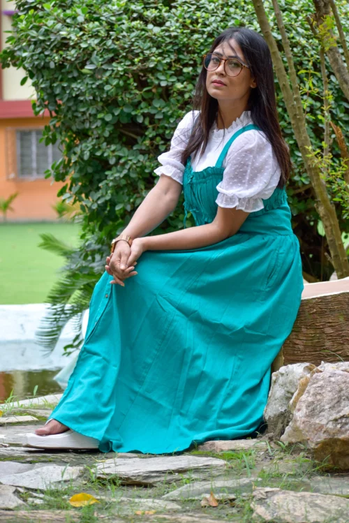 INNAMORATA'S TALE II-- Short Puff Sleeved High Waisted, Midi A Line Swing Dresses for Party Wear. - Image 3
