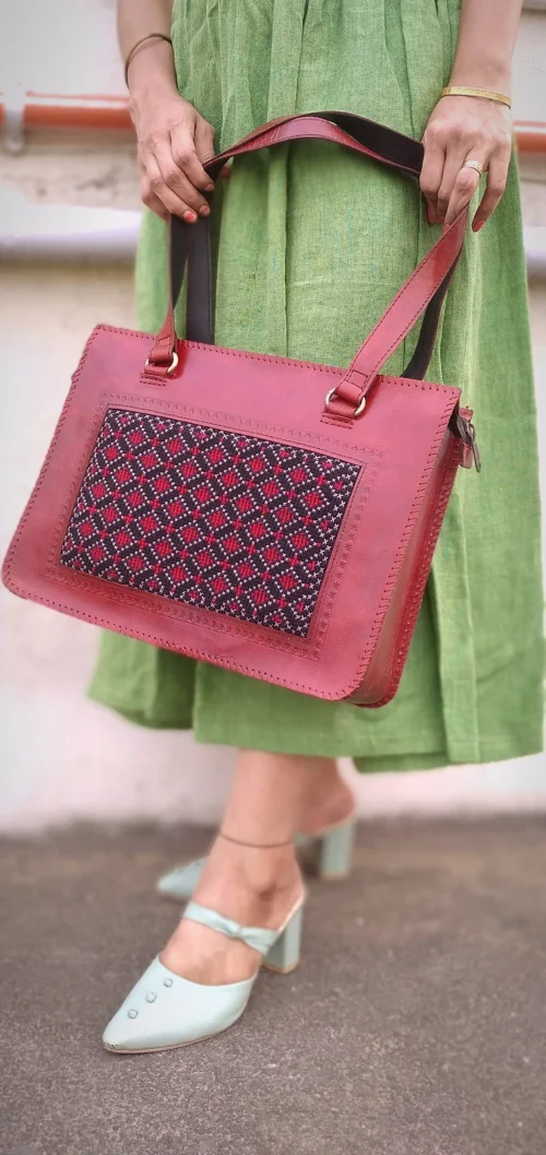 ATELIER - HandCrafted Cruelty Free Leather Designer HandBag with Embroidery. - Image 3