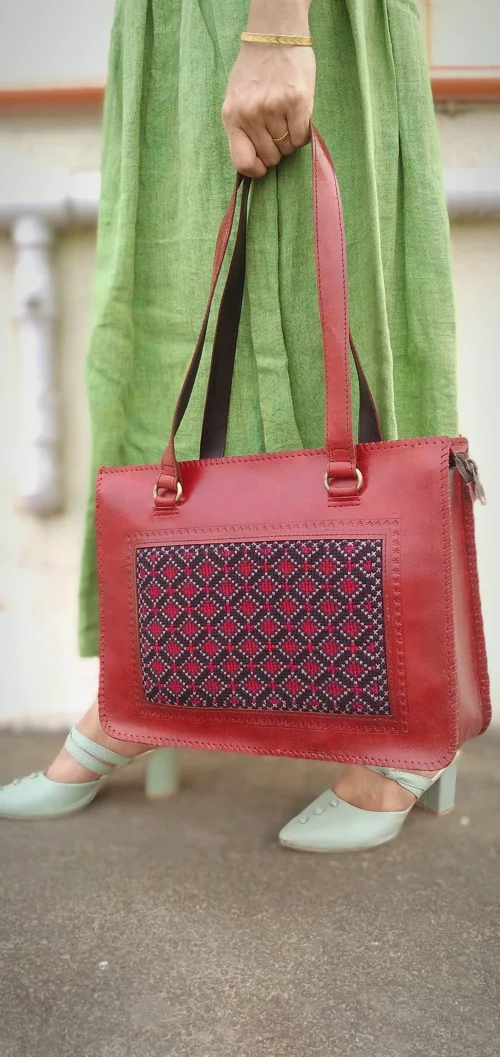 ATELIER - HandCrafted Cruelty Free Leather Designer HandBag with Embroidery. - Image 7