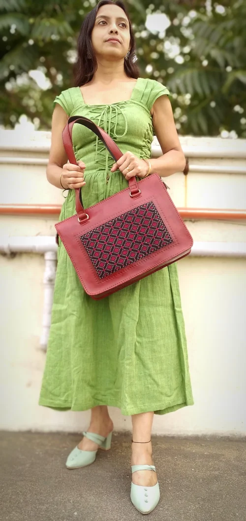 ATELIER - HandCrafted Cruelty Free Leather Designer HandBag with Embroidery. - Image 4