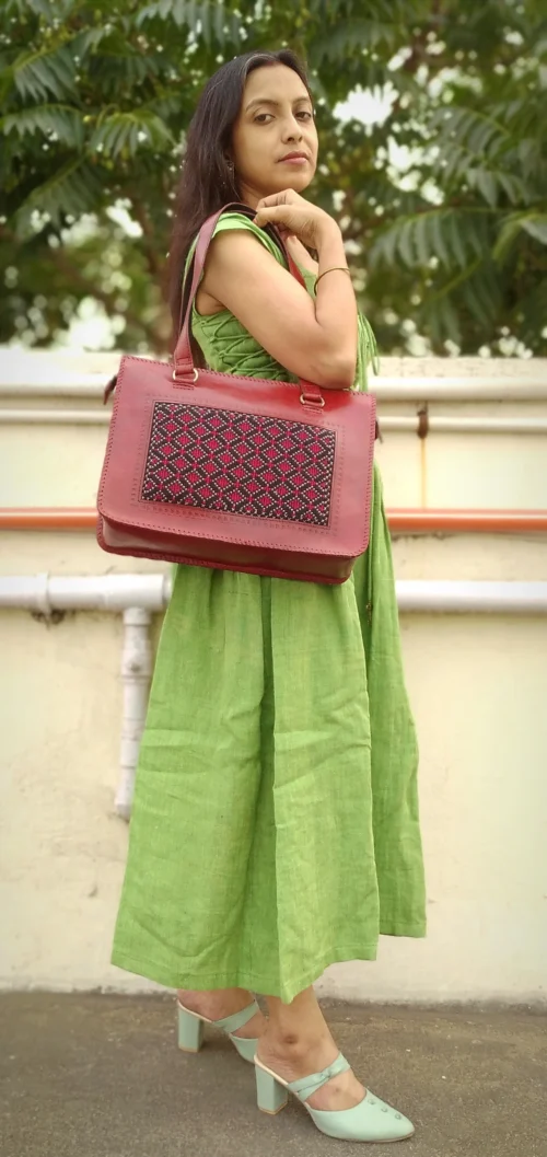 ATELIER - HandCrafted Cruelty Free Leather Designer HandBag with Embroidery. - Image 2