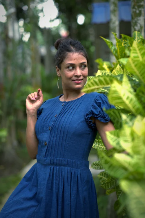 DAMSEL'S JOY - Puff Sleeved,Front Button Ruffle Designer Indo Western Flared Cotton Dress. Casual Wear / Summer Dress / Party Wear - Image 2