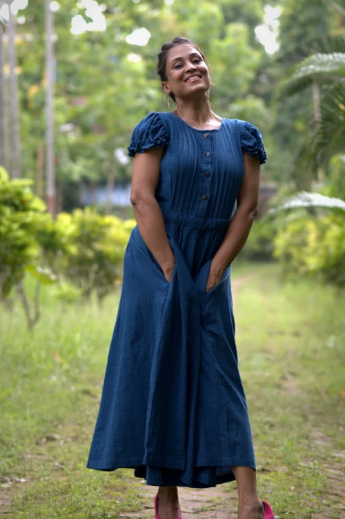 DAMSEL'S JOY - Puff Sleeved,Front Button Ruffle Designer Indo Western Flared Cotton Dress. Casual Wear / Summer Dress / Party Wear - Image 7