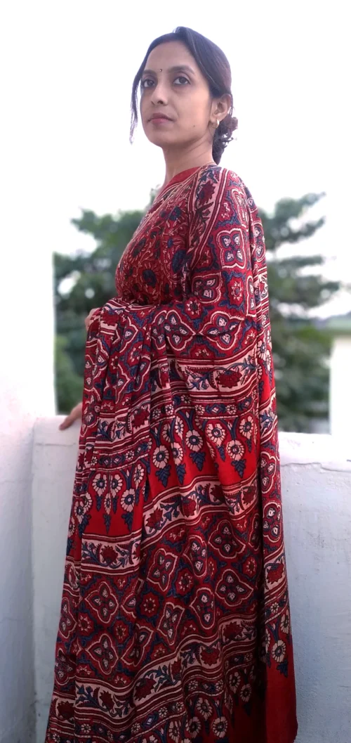 Shaqoon~ Premium Modal Silk Ajrakh Hand Block Print Designer Saree. - Image 5