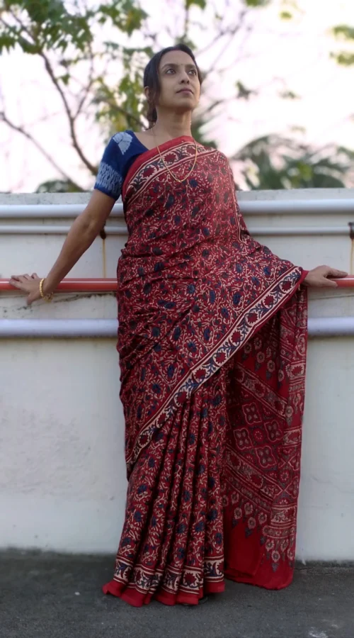 Shaqoon~ Premium Modal Silk Ajrakh Hand Block Print Designer Saree. - Image 2