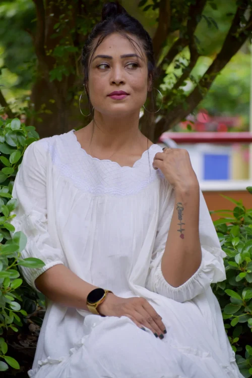 SIROCCO -Handwoven Muslin Cotton Flared & Embroidered Casual Wear / Summer Dress / Party Wear /Long Boho White Dress. - Image 2