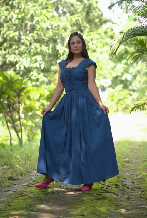 RAPUNZEL'S QUEST ~ Front & Side Lace Up Corset Style Mid Calf Vintage theme handwoven Cotton Dress Casual Wear / Summer Dress / Party Wear.